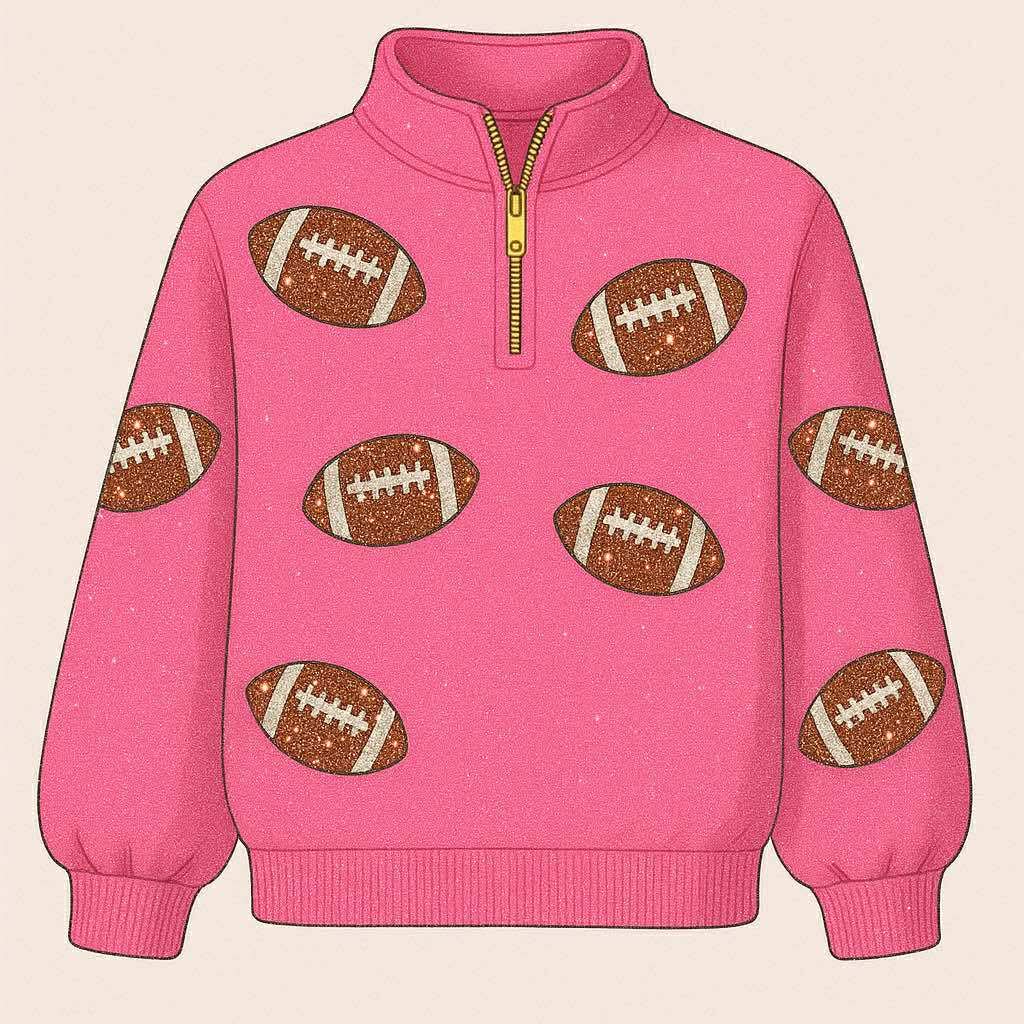 ADULT Football Sequin Half Zip Pullover *Pre~Order*