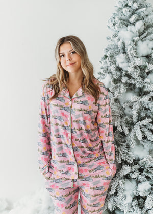 Adult Womens's North Pole Express Button Down Lounge