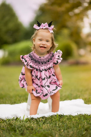 Pink Batty About Bows Smocked Bubble