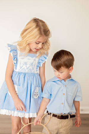 Blue Bunny Hop Dress & Bloomer Set *In Stock*