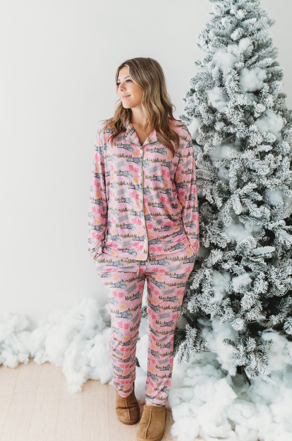 Adult Womens's North Pole Express Button Down Lounge