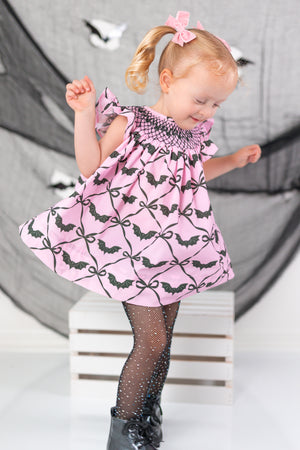 Pink Batty About Bows Smocked Bloomer Set