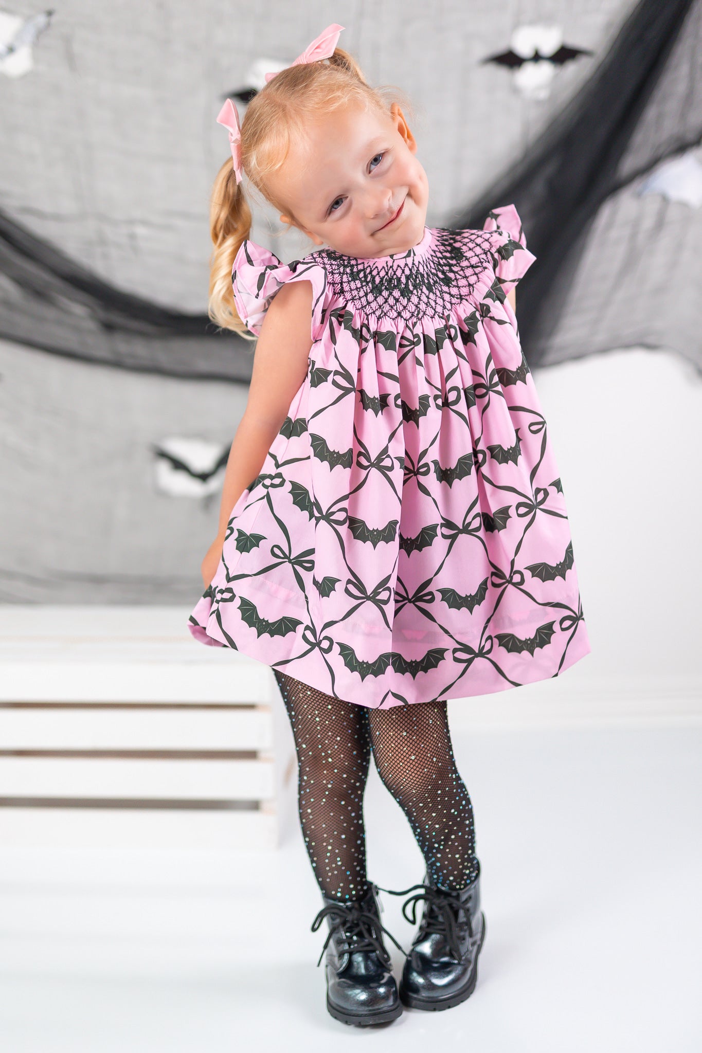 Pink Batty About Bows Smocked Bloomer Set