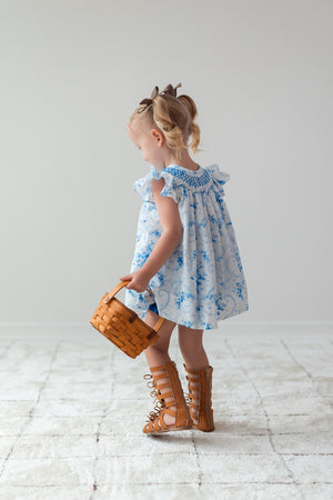 Daydream French Toile Blue Hand Smocked Diaper Set