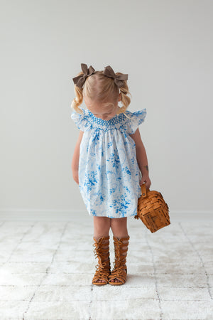 Daydream French Toile Blue Hand Smocked Diaper Set