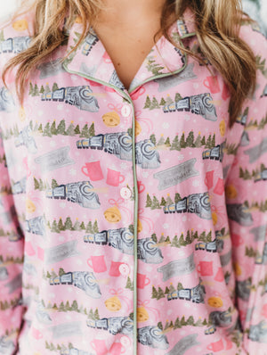 Adult Womens's North Pole Express Button Down Lounge
