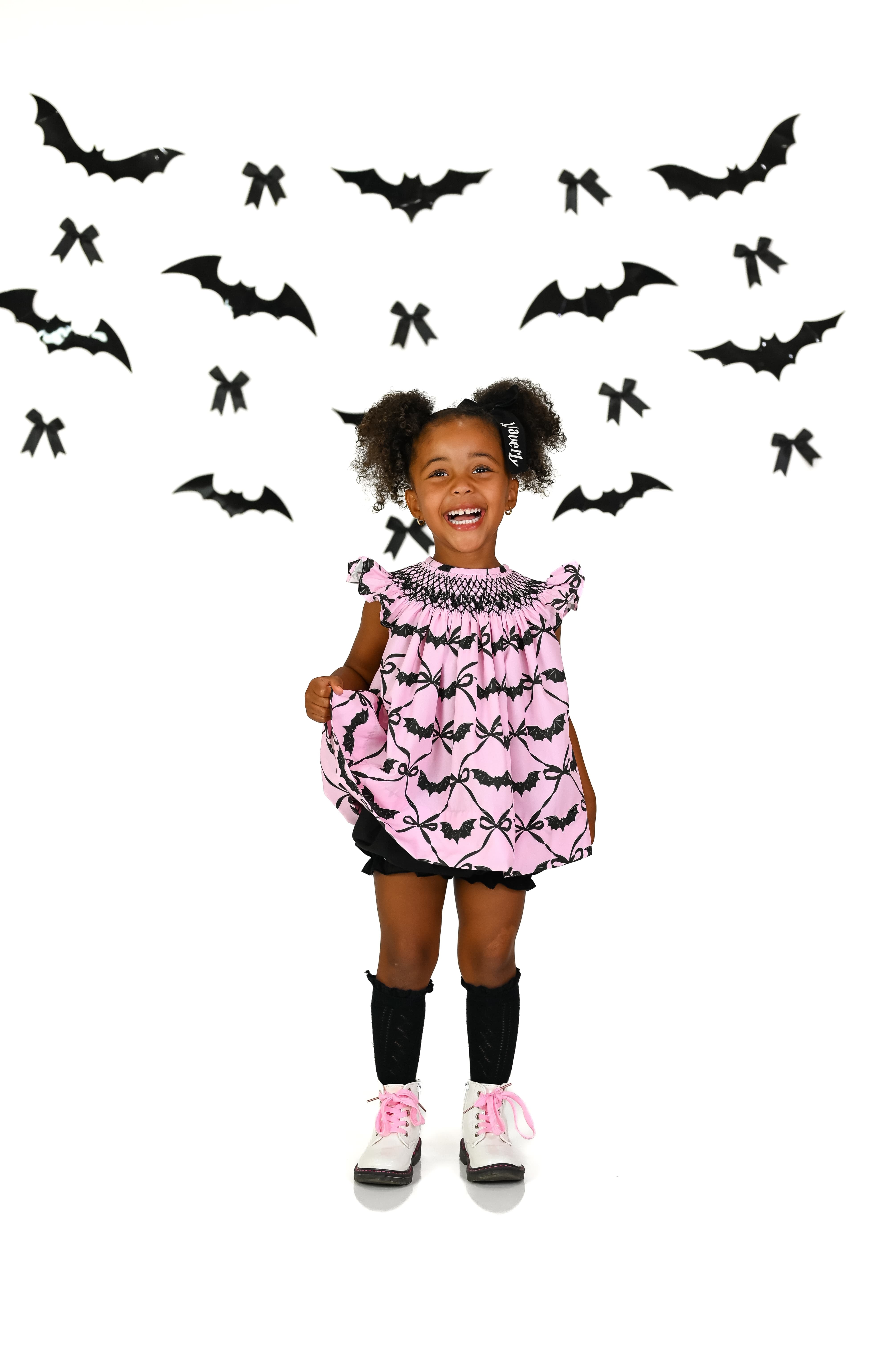 Pink Batty About Bows Smocked Bloomer Set