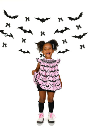 Pink Batty About Bows Smocked Bloomer Set