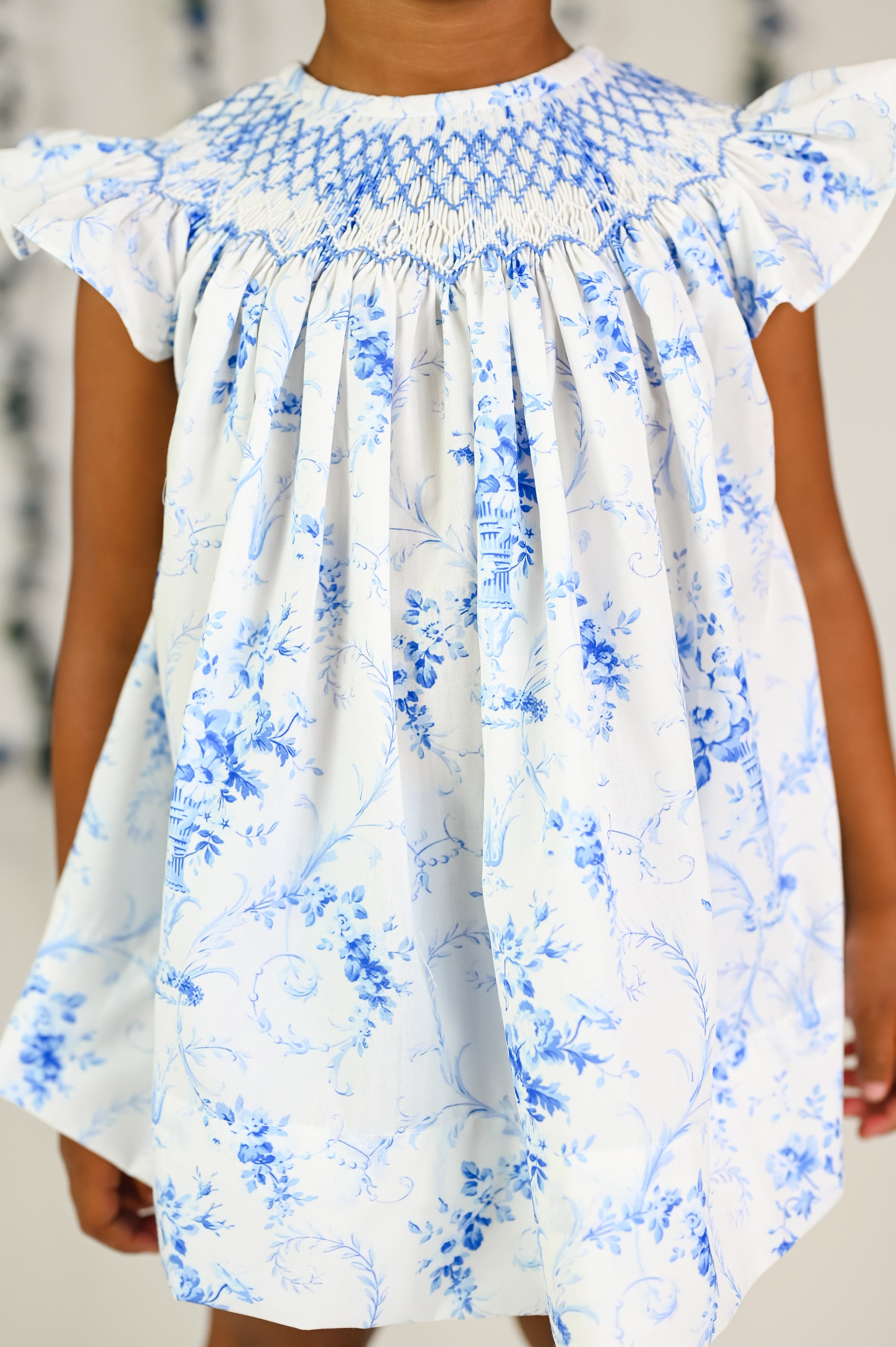 Daydream French Toile Blue Hand Smocked Diaper Set