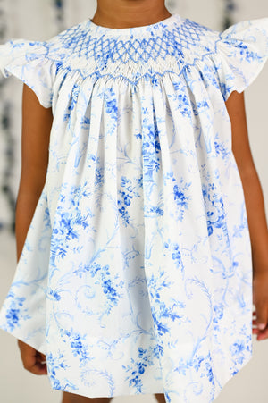 Daydream French Toile Blue Hand Smocked Diaper Set