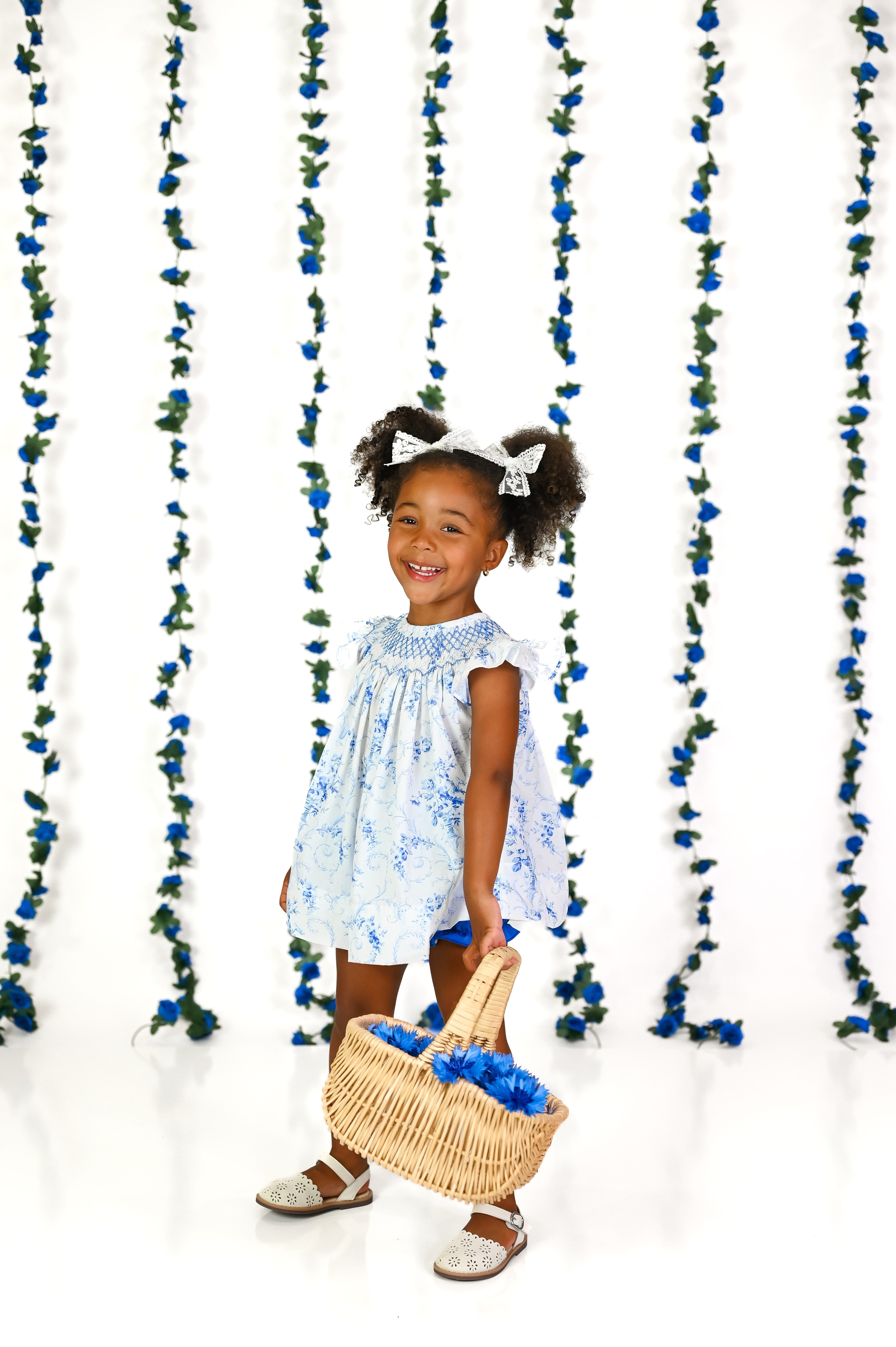 Daydream French Toile Blue Hand Smocked Diaper Set