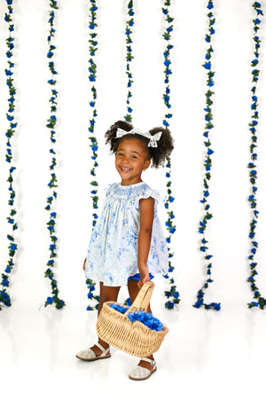 Daydream French Toile Blue Hand Smocked Diaper Set