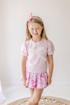 Lace Bow Puff Sleeve Top