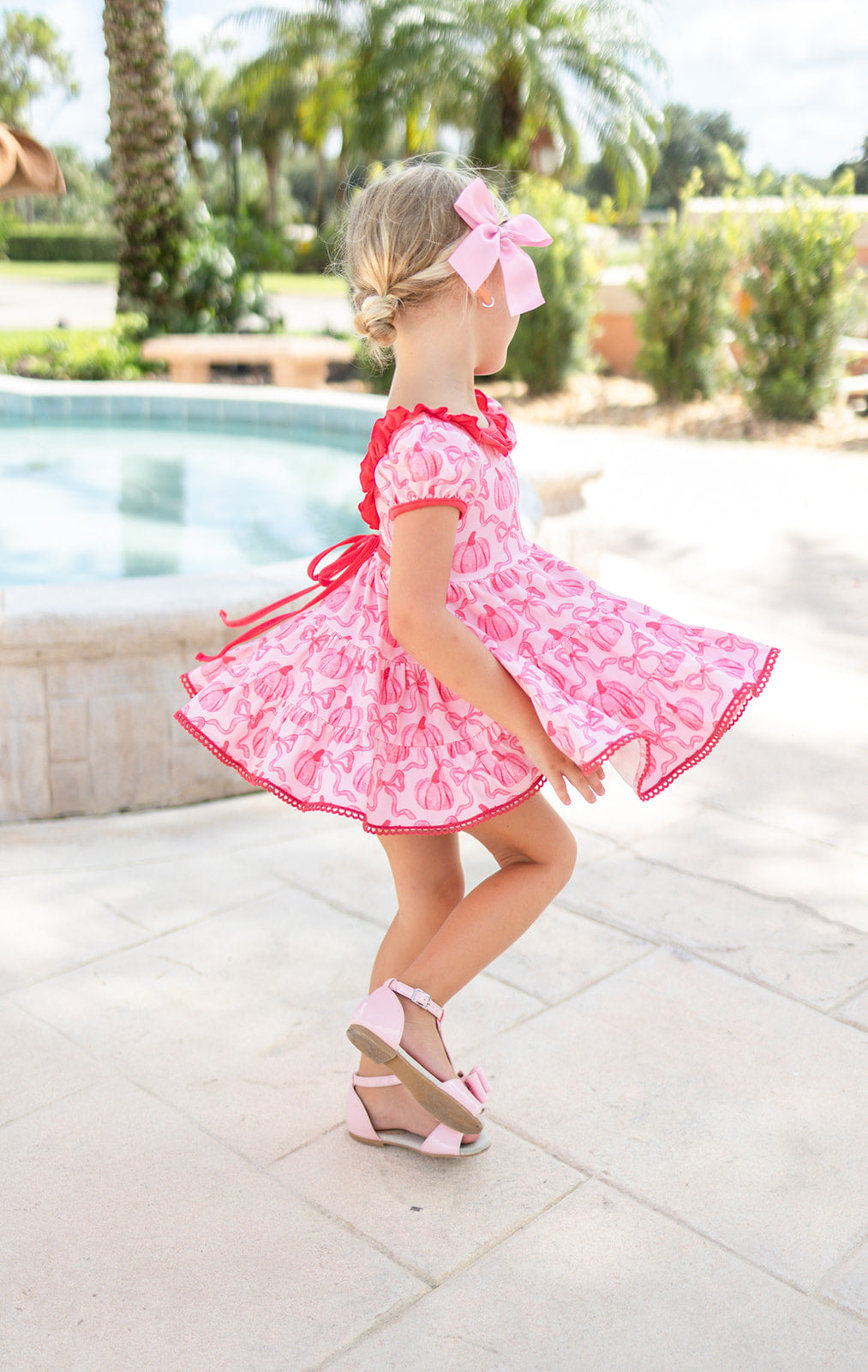 Pink Pumpkins Bow Twirl Dress with Bloomers