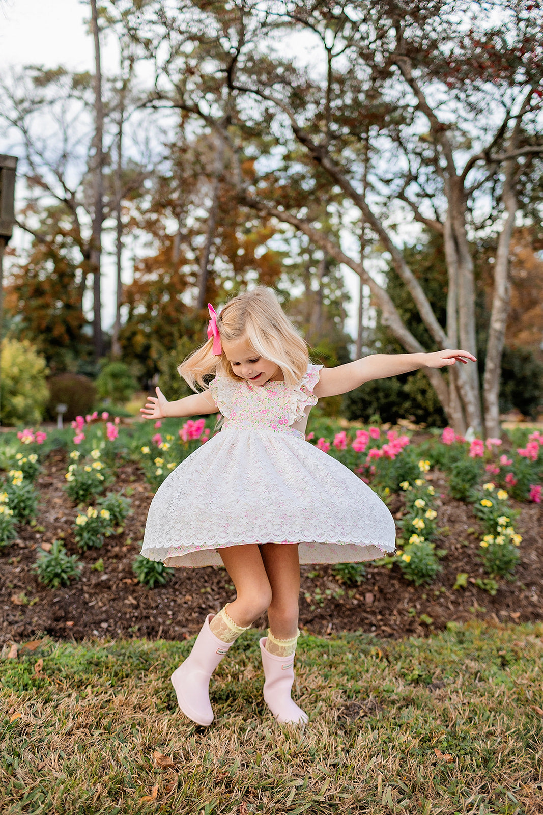 Spring Floral & Lace Pinafore Dress with Bloomers