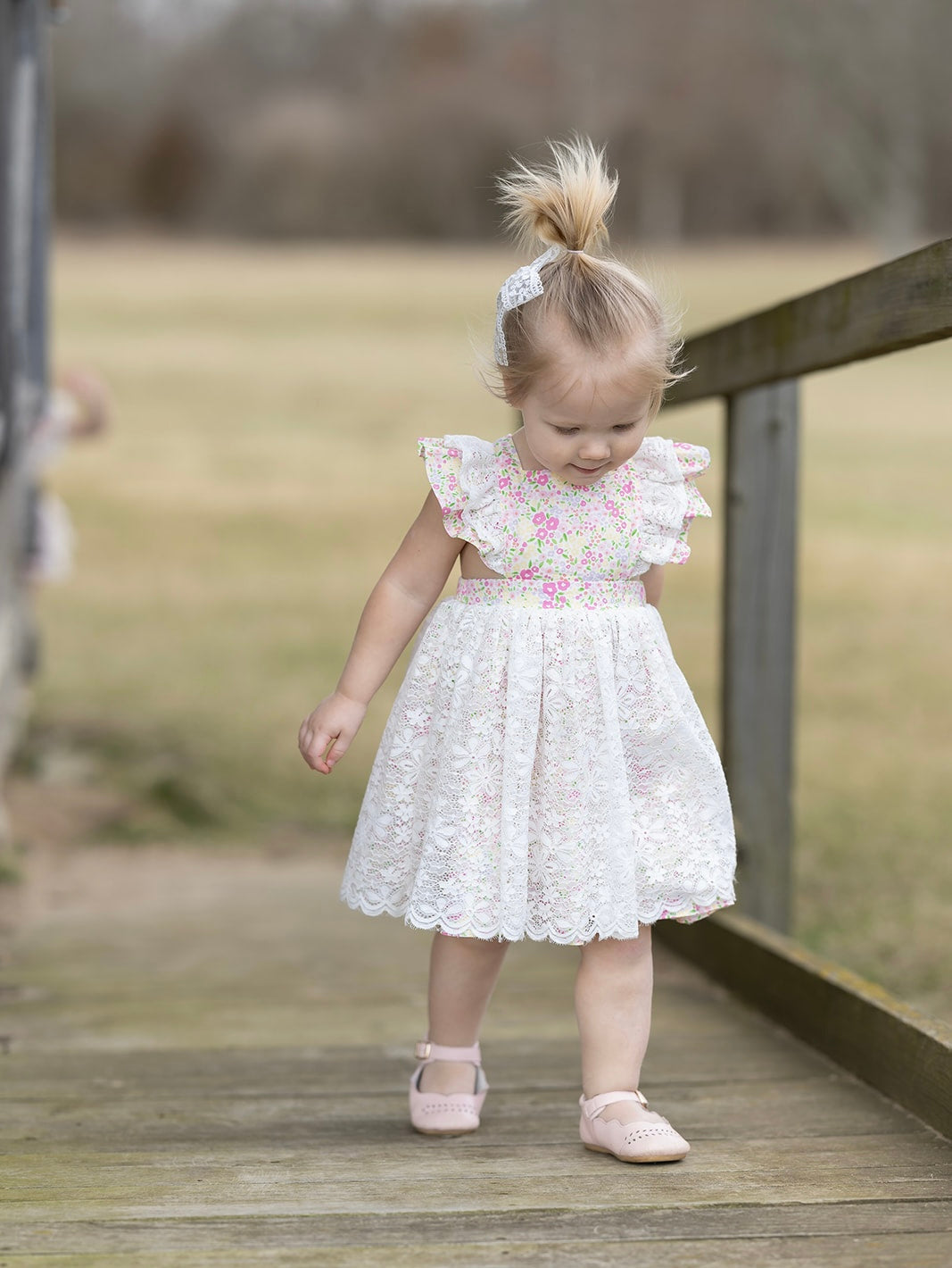 Spring Floral & Lace Pinafore Dress with Bloomers