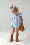 Daydream French Toile Blue Hand Smocked Diaper Set