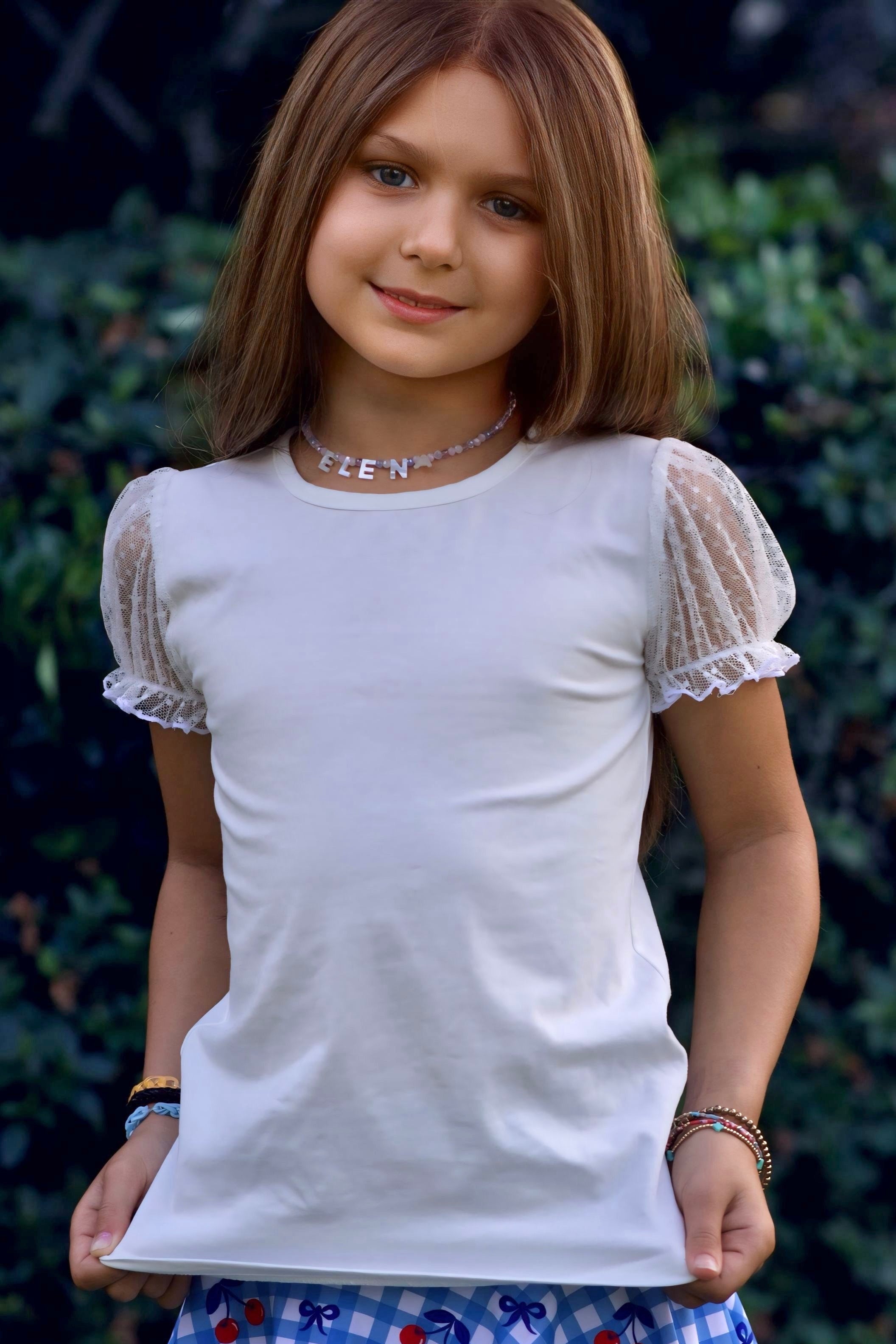 White Mesh Sleeve Layering Top