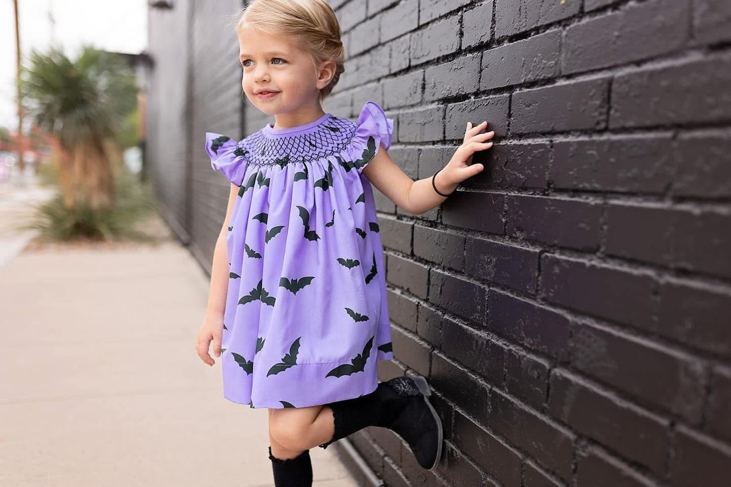 Purple Bitty Bat Smocked Bloomer Set