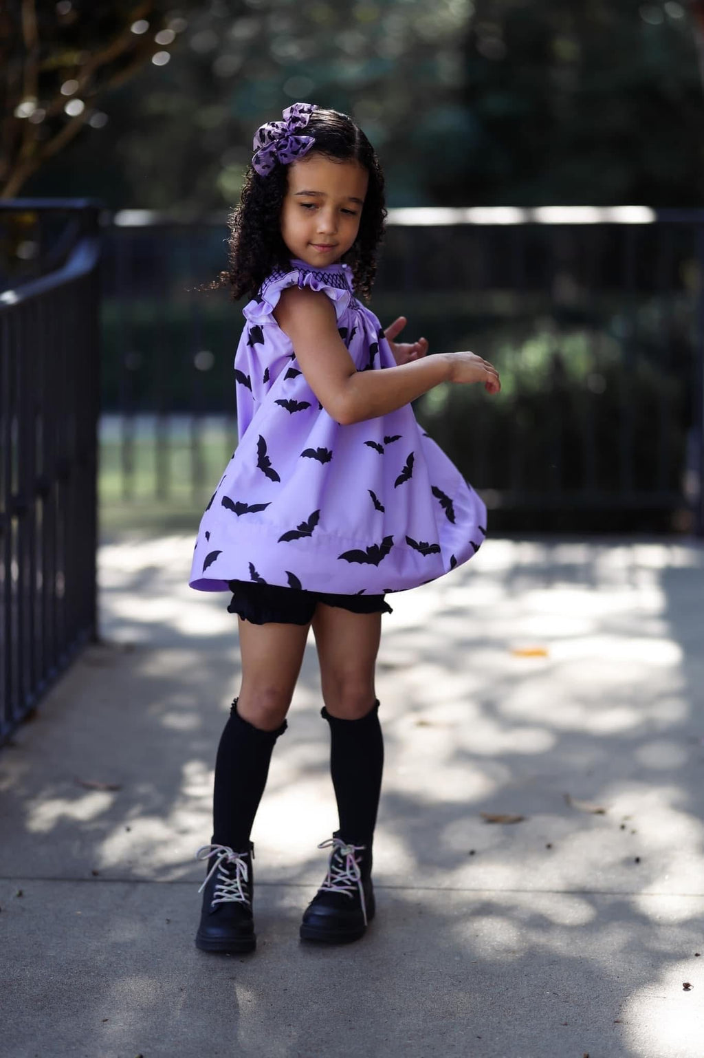 Purple Bitty Bat Smocked Bloomer Set