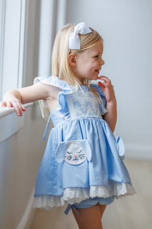Blue Bunny Hop Dress & Bloomer Set *In Stock*