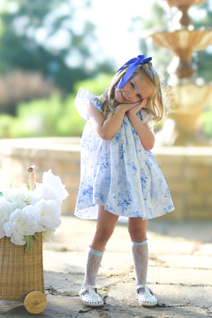 Daydream French Toile Blue Hand Smocked Diaper Set