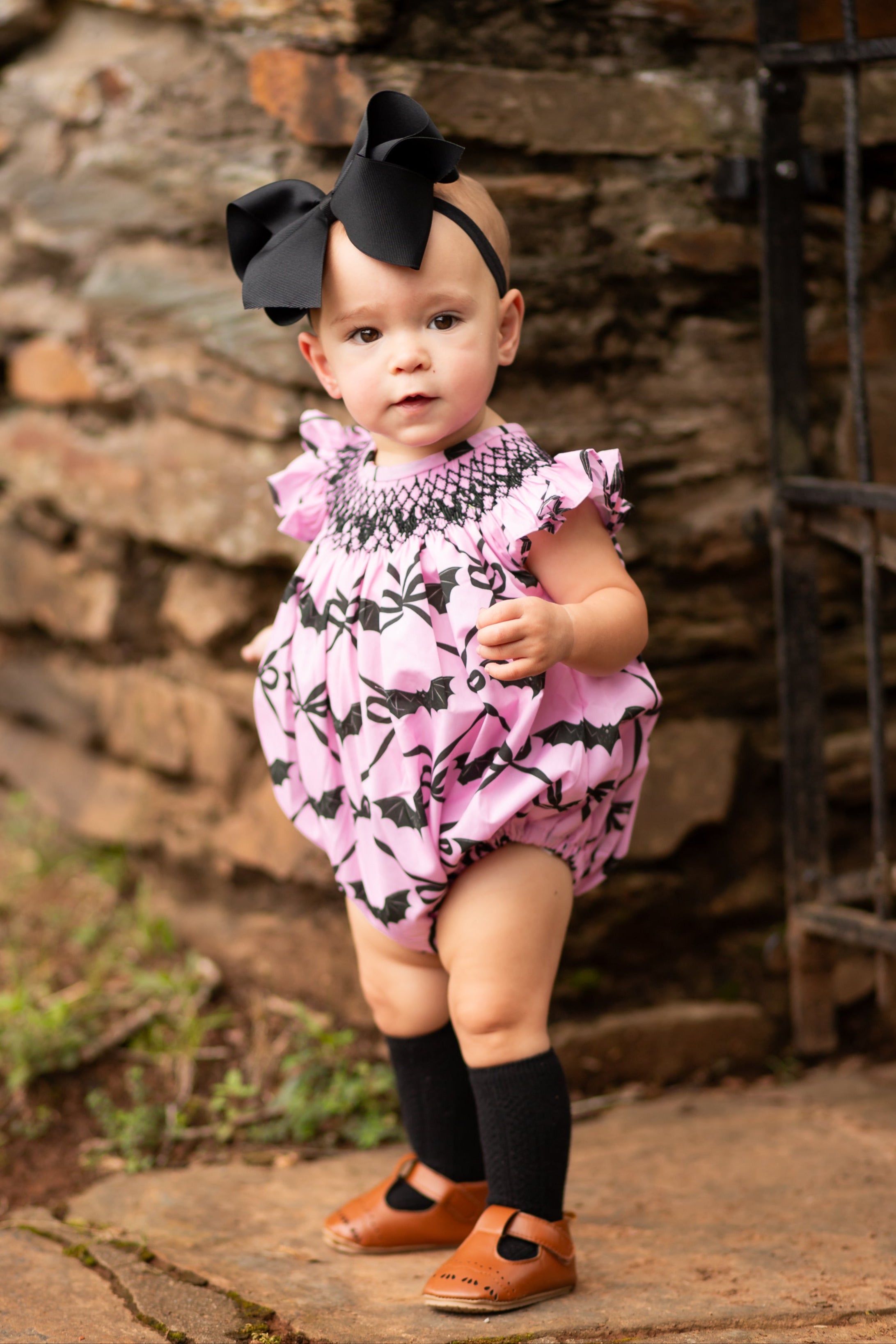 Pink Batty About Bows Smocked Bubble