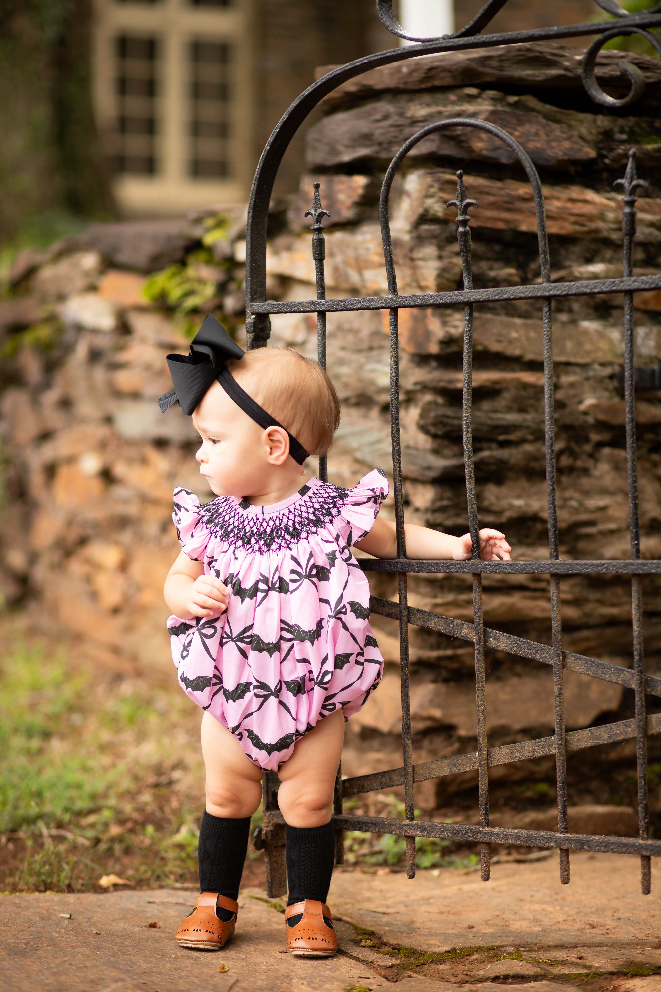 Pink Batty About Bows Smocked Bubble