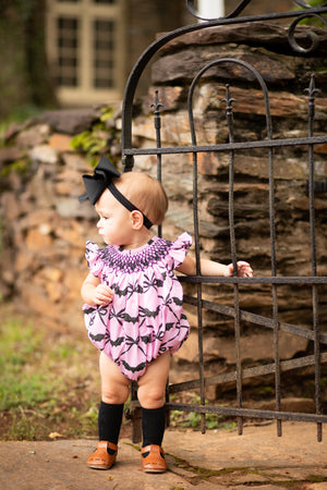 Pink Batty About Bows Smocked Bubble