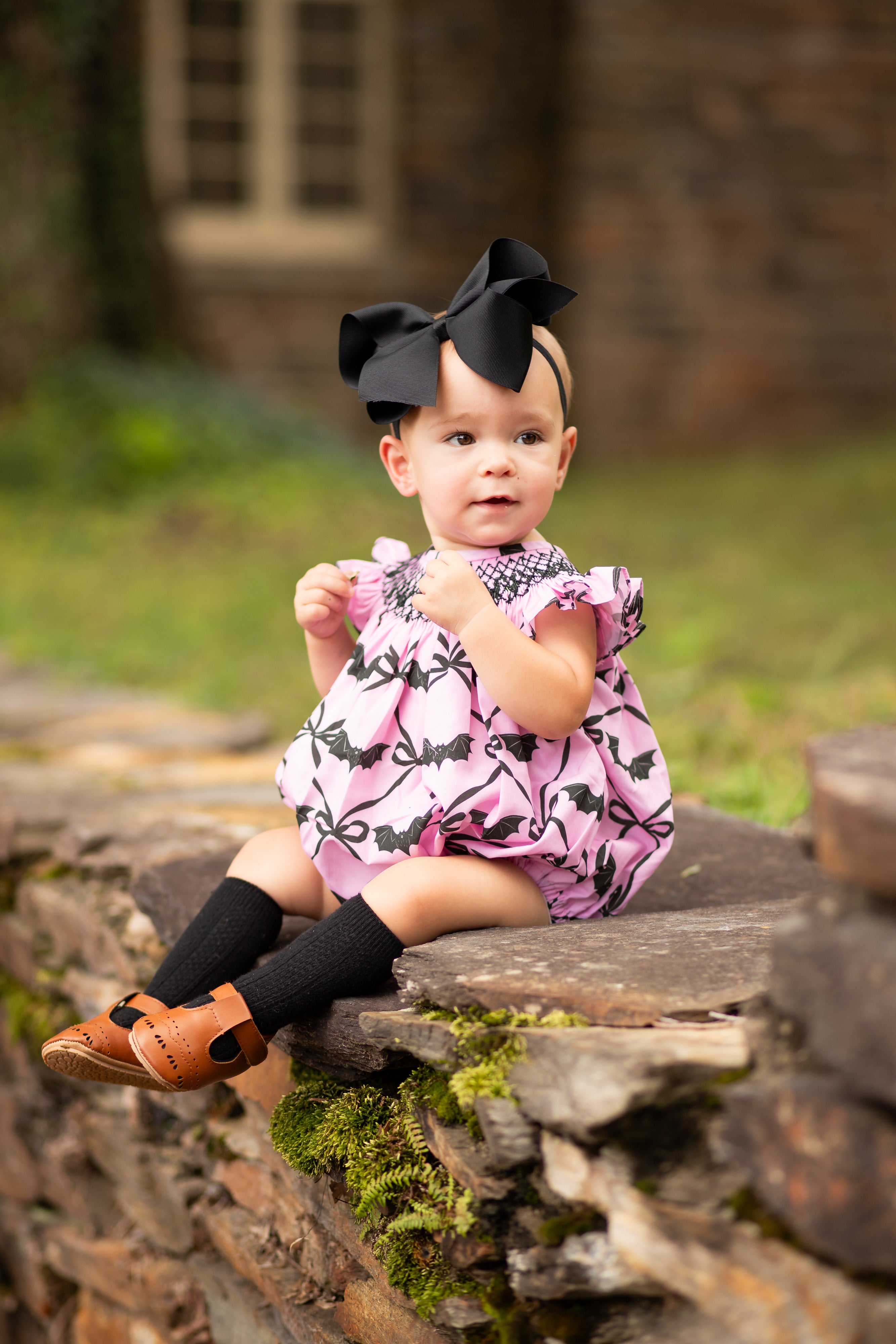 Pink Batty About Bows Smocked Bubble