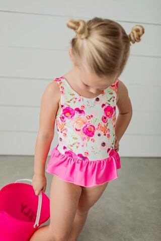 Pop of Pink! One Piece Pink Floral Swimsuit