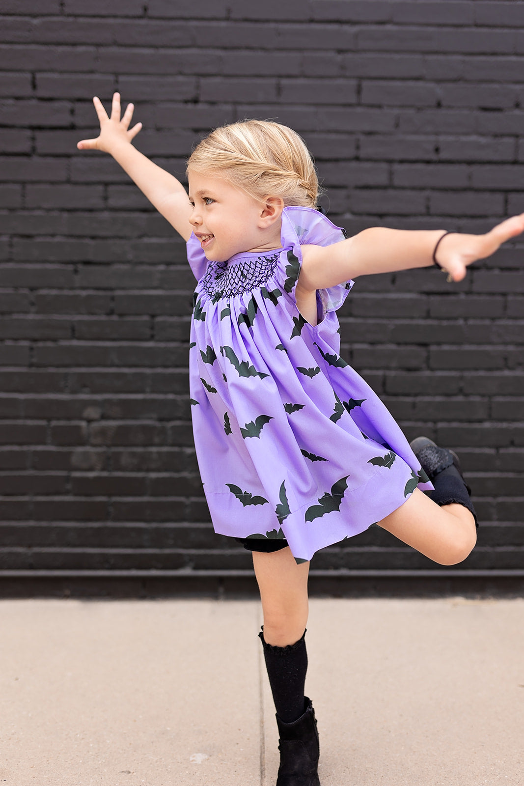 Purple Bitty Bat Smocked Bloomer Set