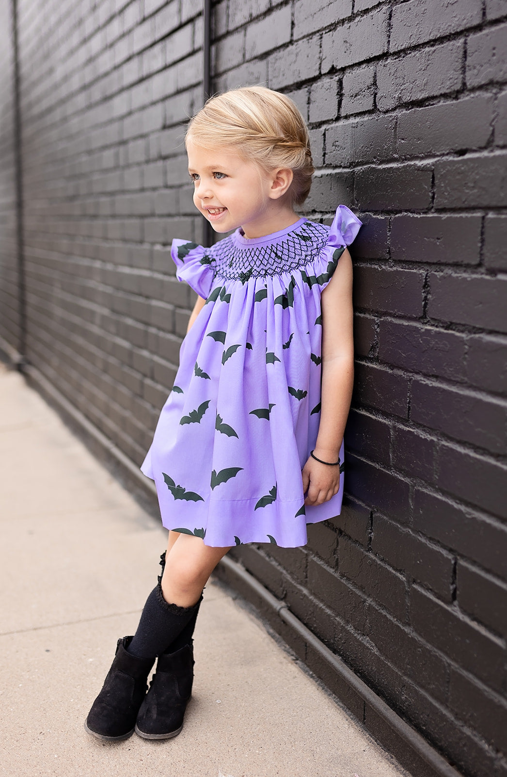 Purple Bitty Bat Smocked Bloomer Set